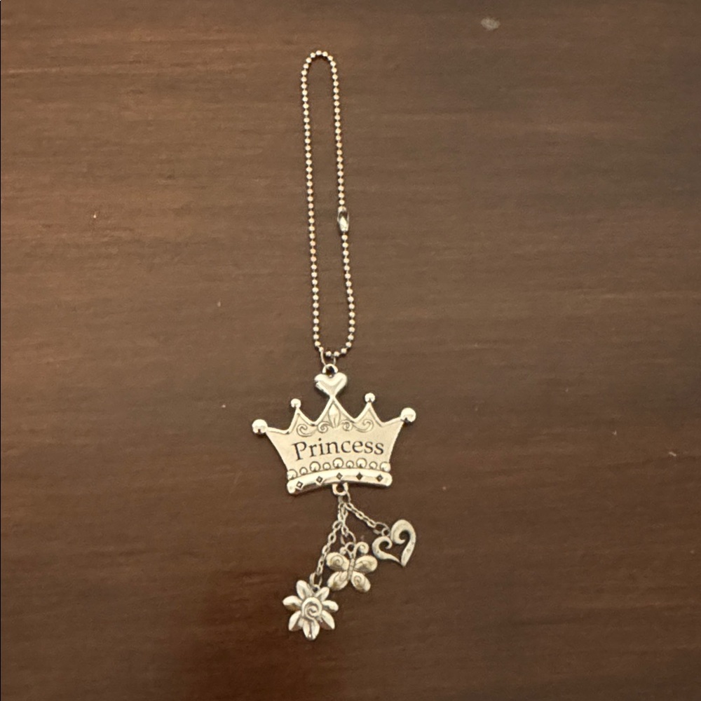 Silver Princess Crown Rear View Mirror Accessory / Keychain - Picture 2 of 5
